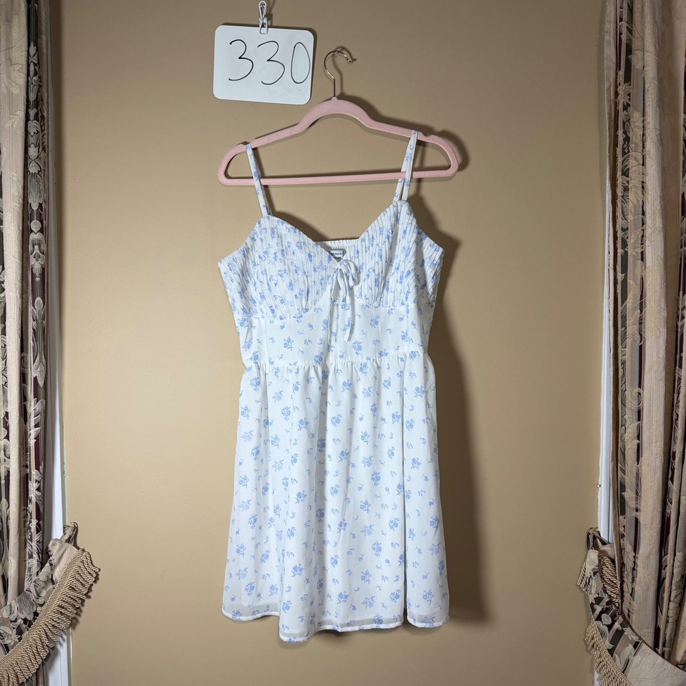 Hollister California Blue Floral Smocked Back Mini Dress XL Regular Sleeveless